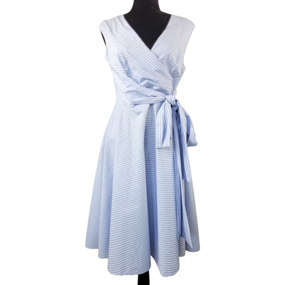 Calvin Klein Woman’s Light blue striped Fit Flare sleeveless cotton dress 8 - Picture 2 of 14